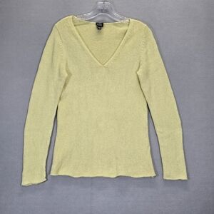 Eileen Fisher Organic Linen XS Top Long Sleeve Sweater Yellow Gauzy